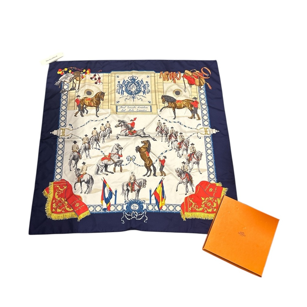 Hermes Blue and Red Equestrian Scarf